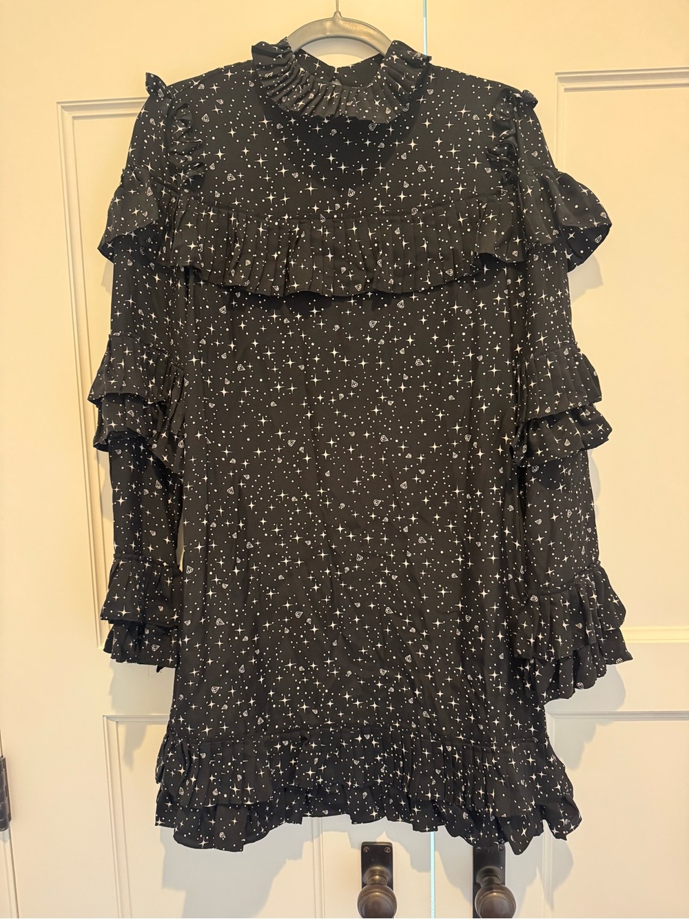 Frame Black Star-Print Ruffle Dress